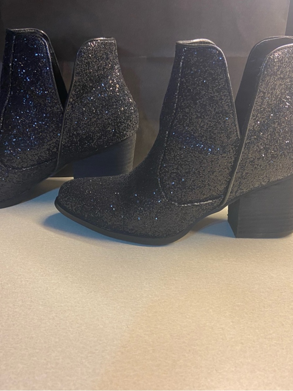 Not Rated Black Glitter Western Ankle Boots